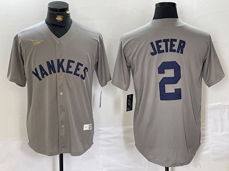 Men New York Yankees #2 Jeter Grey Throwback Nike Game 2024 MLB Jersey style 15->new york yankees->MLB Jersey
